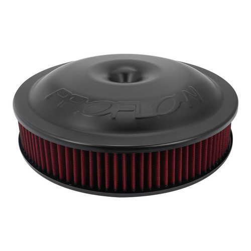 Proflow Air Filter Assembly, 14in. Diameter x 3in. Height, Race, Spun Aluminium, Black, 5-1/8 in. Recessed Base