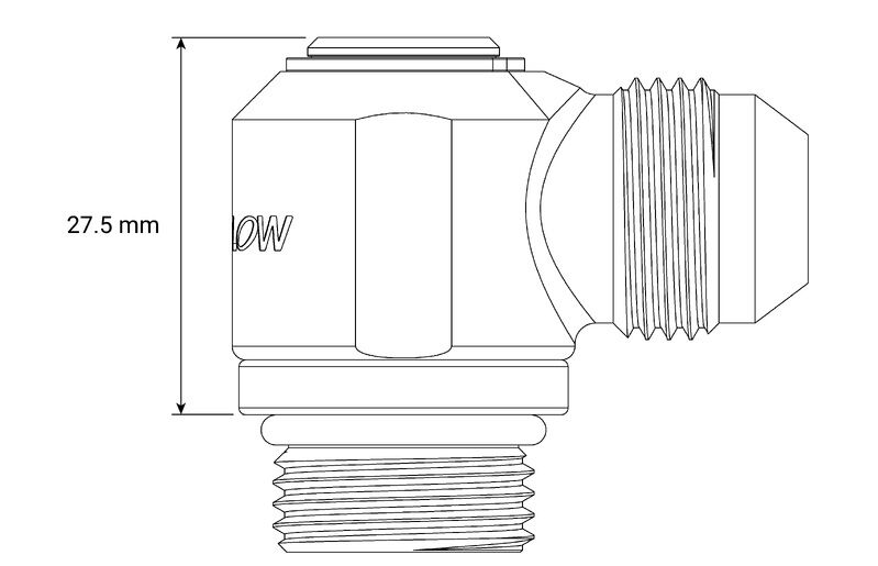 Proflow Low Profile Banjo Fitting, -08AN Male To -08AN ORB Male, 90 Degree Diagram Image