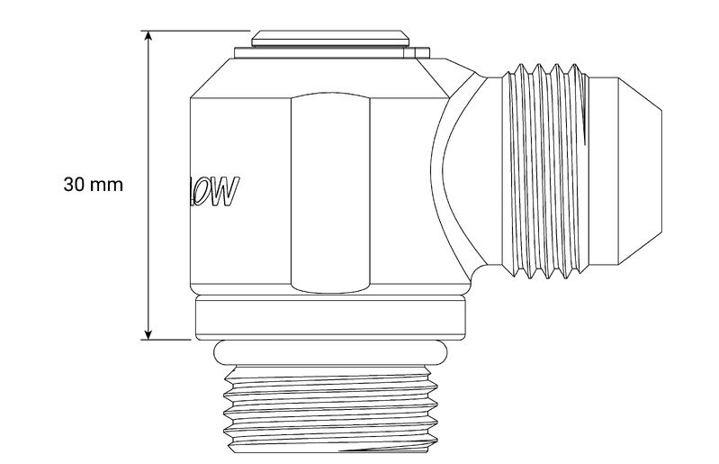 Proflow Low Profile Banjo Fitting, -10AN Male To -10AN ORB Male, 90 Degree Diagram Image