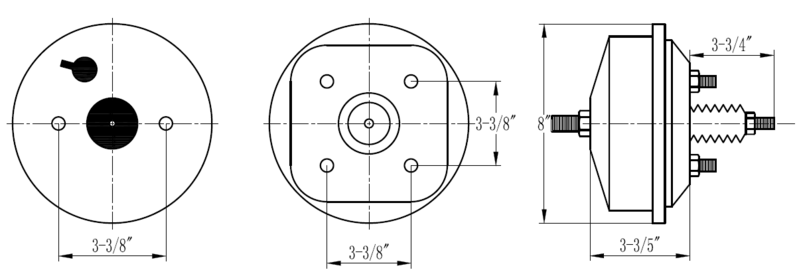 Proflow Power Brake Booster Universal 8in. Single Diaphragm, Zinc Diagram Image
