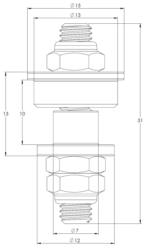 Proflow Electrical Bulkhead Connectors, Stainless Steel, PTFE, 25A Max, Pair Diagram Image