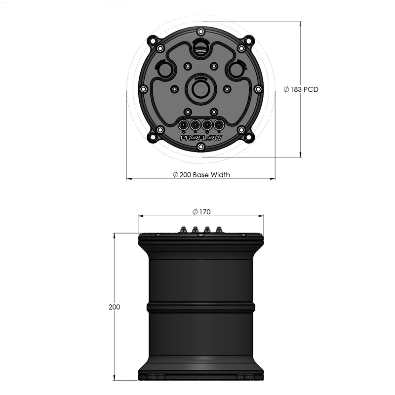 Proflow Surge Tank Kit, Triple 39mm Fuel Pumps, EFI, 2.5L, Billet Aluminium, Black Anodised Diagram Image