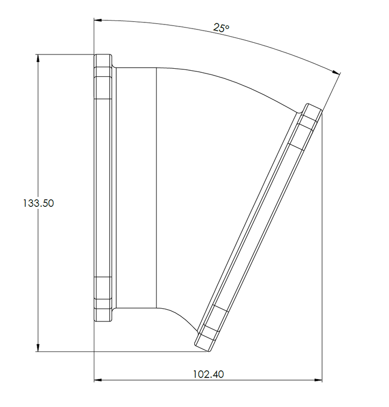 Proflow Throttle Body Adapter, 25 Degree Angled, For For Holden Commodore LS, 102mm Bore, Billet Aluminium, Black Diagram Image