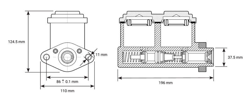 Proflow Master Cylinder, Billet Aluminium, Black Anodised, .1 in. Bore, Universal, Kit Diagram Image