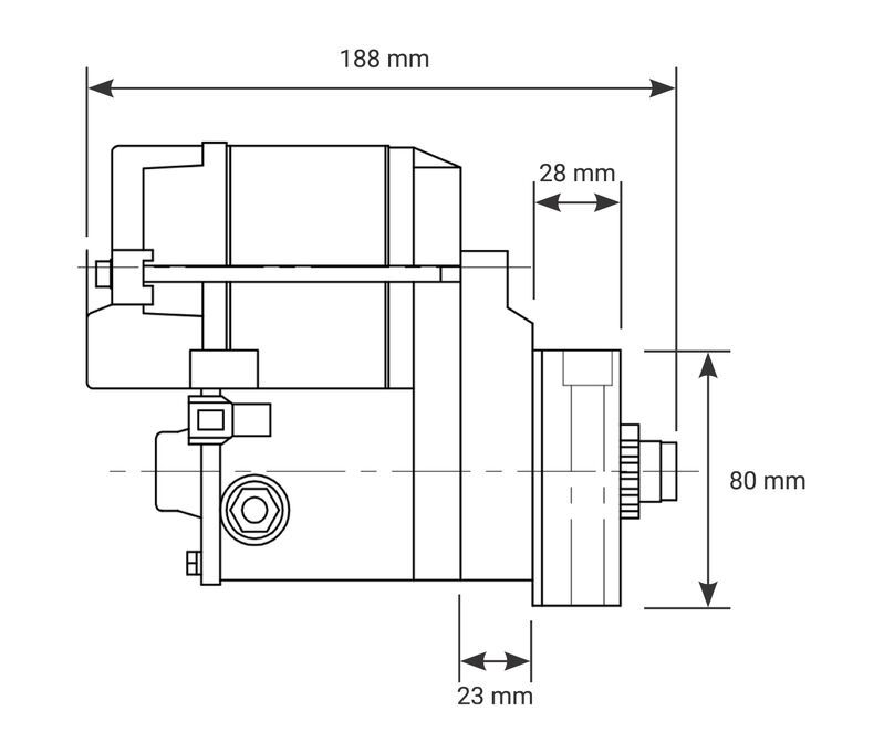Proflow Starter Motor PowerTorque Mini, For Holden Commodore/Torana V8 253/308, 2kw, Black Wrinkle , Each Diagram Image