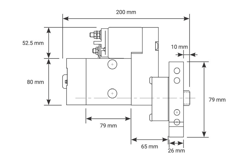 Proflow Starter Motor Power Torque Mini Black For Chevrolet V8 2.0kW 153/168T Diagram Image