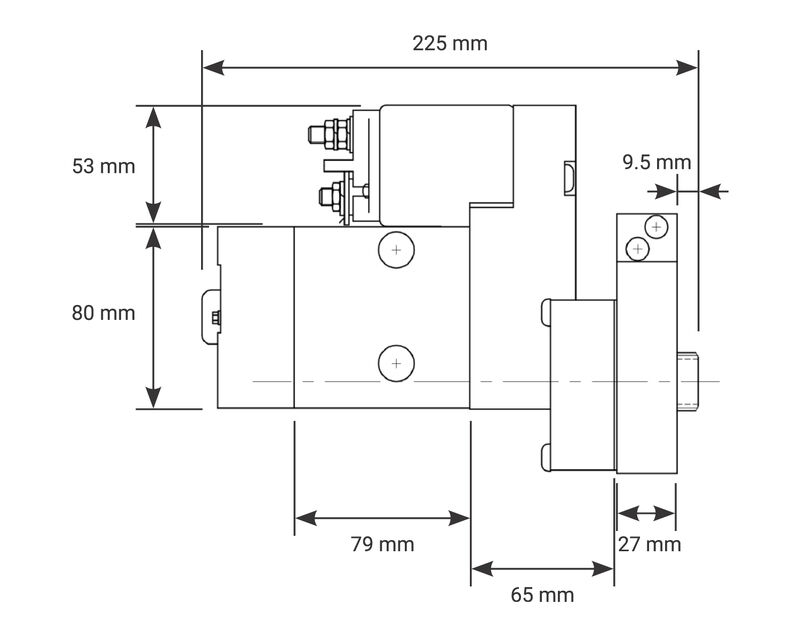 Proflow Starter Motor Power Torque Mini Black Wrinkle/Gold, For Chevrolet For Holden V8 ,LS, LSX, 168T, 2.0kw Diagram Image