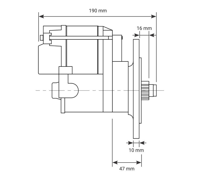 Proflow Starter Motor Power Torque Mini, SB For Ford 289, 302, 351 Windsor & Cleveland, Automatic Transmission 1.4kw, 4.40 Ratio, Black Wrinkle, Each Diagram Image
