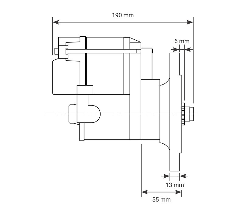 Proflow Starter Motor Power Torque Mini, SB For Ford 289, 302, 351 Windsor & Cleveland, Manual Transmission 1.4KW, 4.40 Ratio, Black Diagram Image