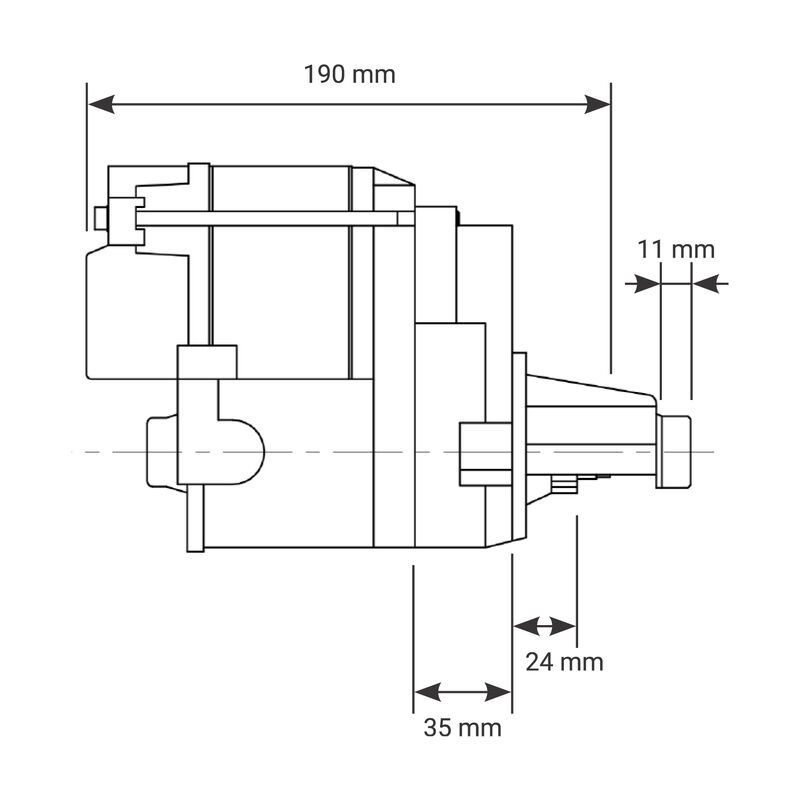 Proflow Starter Motor Power Torque Mini, Black Wrinkle, Staggered SB & BB For Chrysler V8 1.4kW Diagram Image