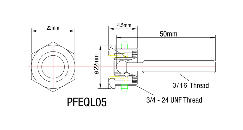 Proflow Quick Release Pro Latch Fastener, Micro Aluminium, Black, 22 mm Diagram Image