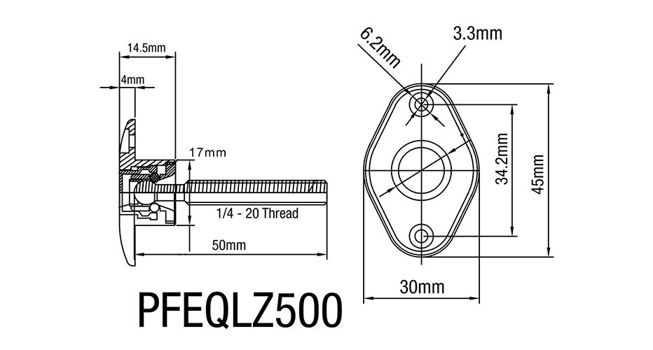Proflow Quick Release Pro Latch, Large 45 x 30mm Fastener Dzus, Billet Aluminium, Black, Kit Diagram Image