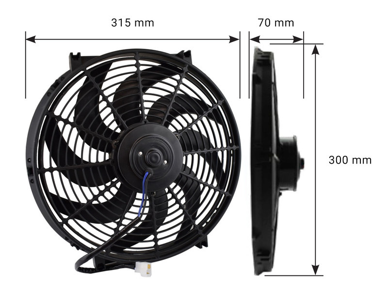 Proflow Electric Cooling Fan Kit, Curved Black, 12 in, 1200 CFM, Reversible, w/Fan Control & Mounting Hardware, Thermostatic, 165-180F Diagram Image