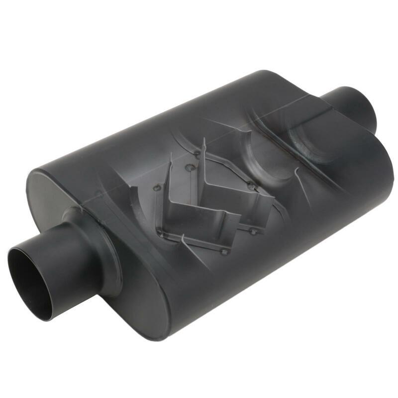 Proflow Muffler, 2.25 in, Black Compact  Flow Chamber II, Side Inlet To 2.25 in. Centre Outlet, 9.75" x 13" x 4" body, Each