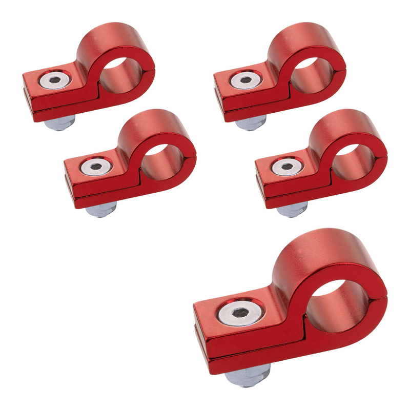 Proflow Billet 5 Piece Hose Mounting P-Clamp 5 Pack, 6.4mm ID Hole, Red