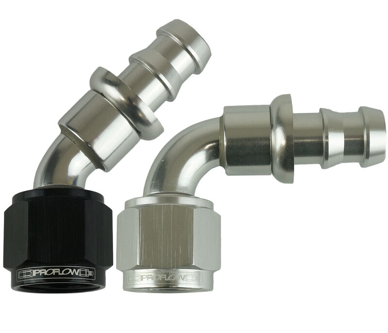 45 DEG PUSH ON HOSE END - 8 MM BARB SILVER