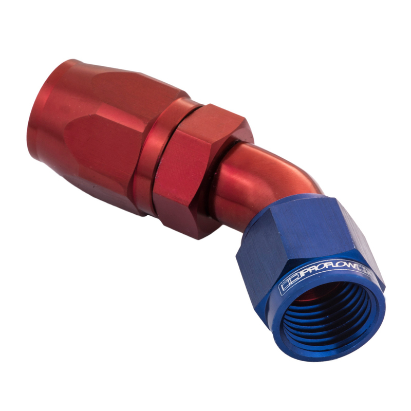 Proflow Fitting Hose End 30 Degree Full Flow -16AN, Blue/Red