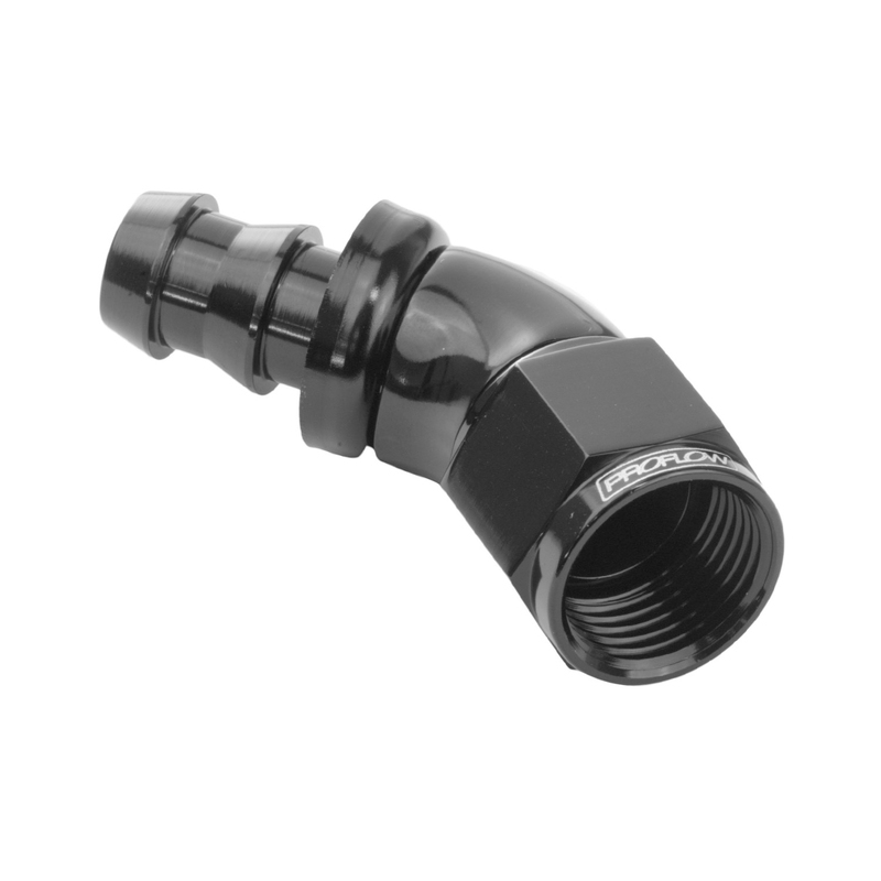 Proflow 45 Degree Fitting Hose End Full Flow Barb to Female -12AN, Black
