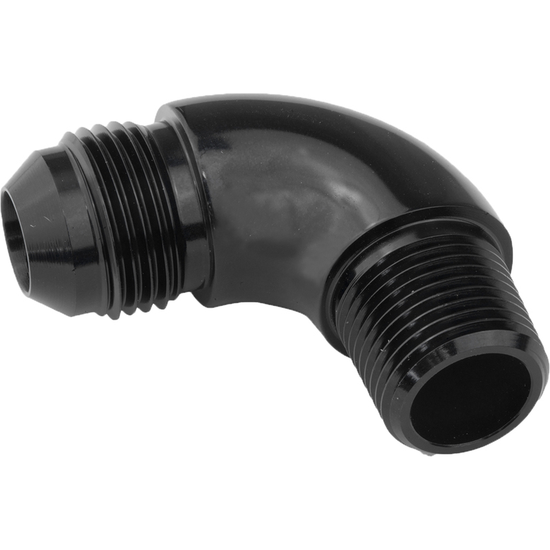 Proflow 90 Degree Full Flow 1/2in. NPT To Male -08AN Flare to NPT Adaptor, Black