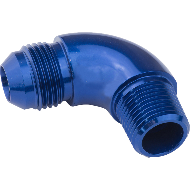 Proflow 90 Degree Full Flow 3/8in. NPT To Male -10AN Flare to NPT Adaptor, Blue