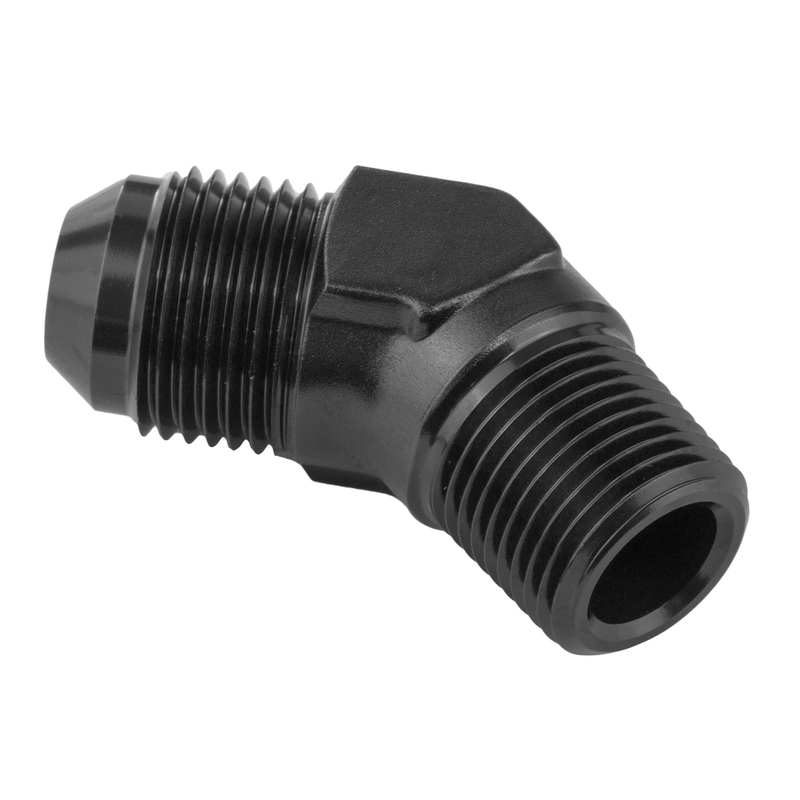 Proflow Male Adaptor -08AN 45 Degree To 3/8in. NPT, Black