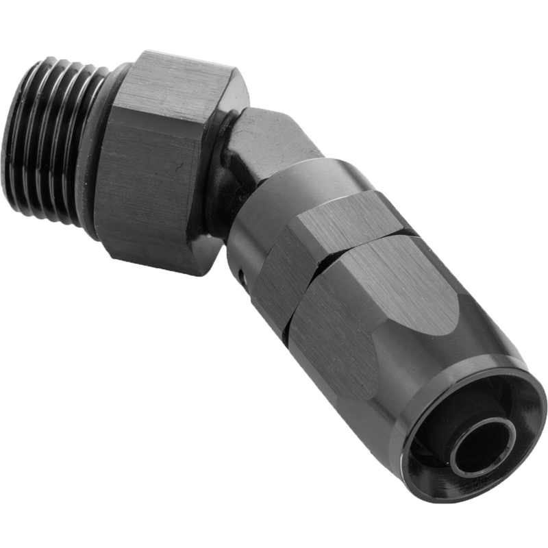 Proflow Fitting, 45 Degree Hose End -10AN Hose To Male -08AN Thread, Black
