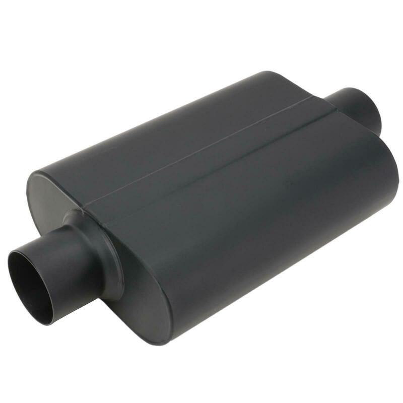 Proflow Muffler, 2.50 in, Black Compact  Flow Chamber II, Center Inlet To 2.50 in. Center Outlet, 9.75" x 13" x 4" body, Each