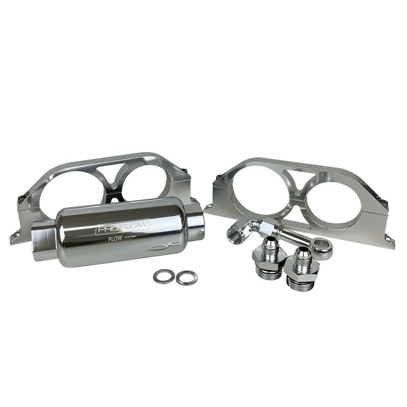 Billet Bracket Fuel Filter AN10 Silver -06AN Adaptors