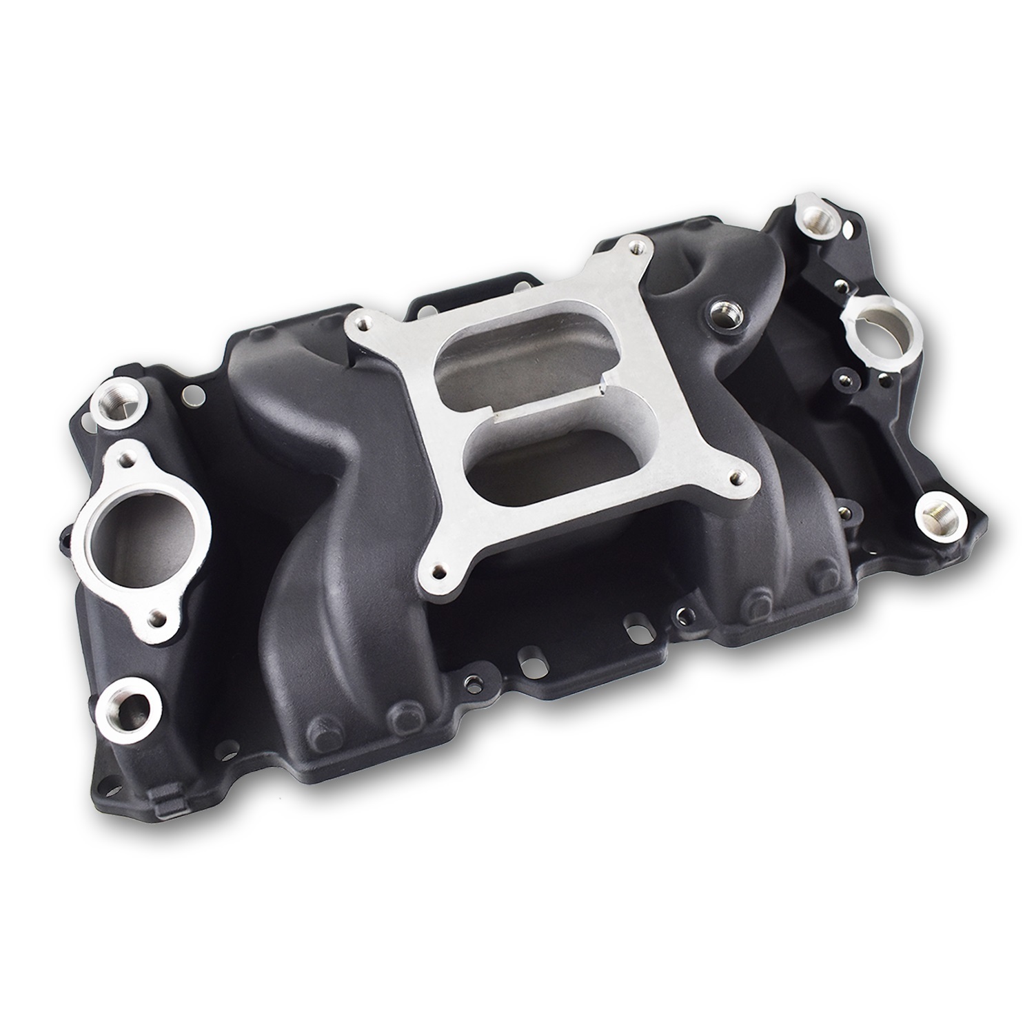 Intake Manifold, Dual Plane RPM AIR GAP, Aluminium, Black Square/Spread Bore, Chevrolet, Small Block