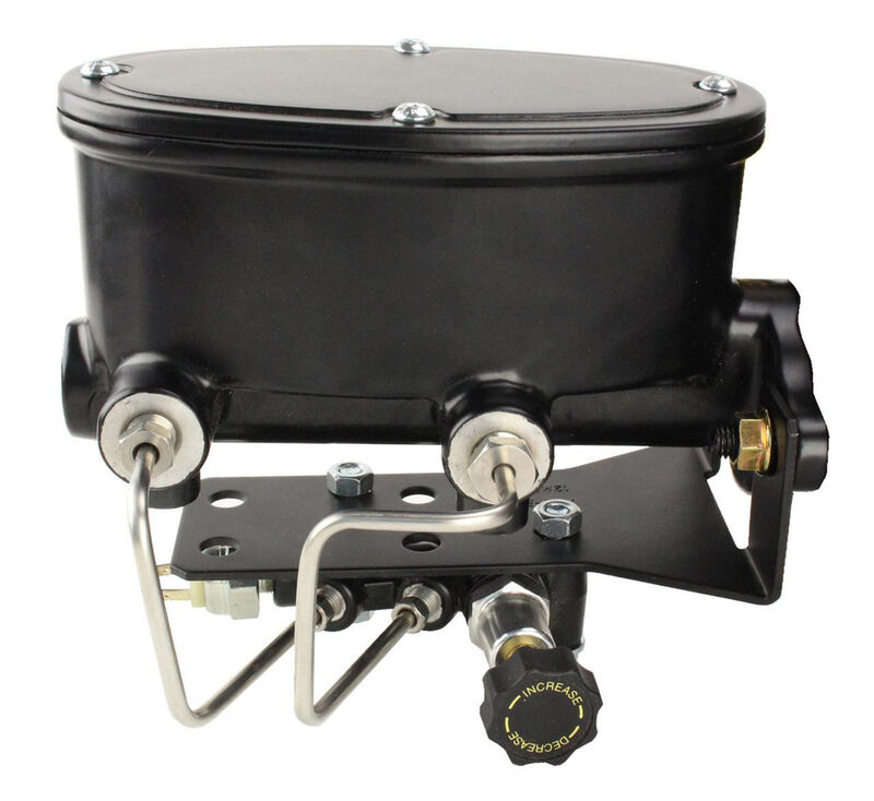 Master Cylinder, Aluminum, Black Powdercoat, 1-1/8 in. Bore, Dual Bowl, Universal, Adjustable Valve Kit