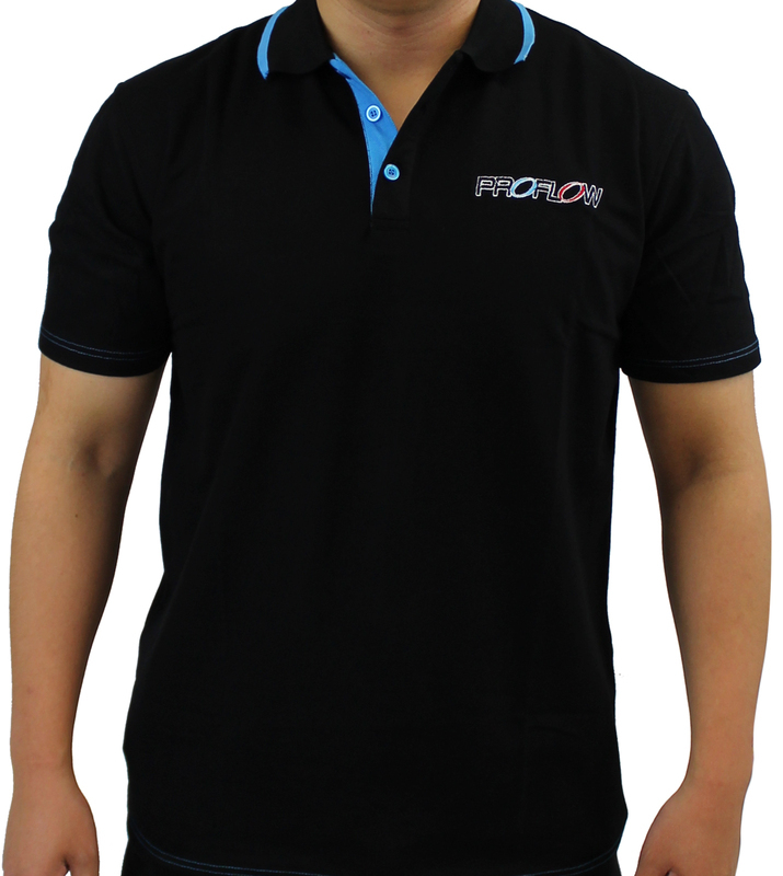Proflow Polo Shirt, Polyester, Short Sleeve, Logo Black. Blue Collar, Men's X Small