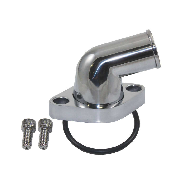 Aluminium Water Neck, Chevy Small Block 15 Degree O'Ring Polished Aluminum