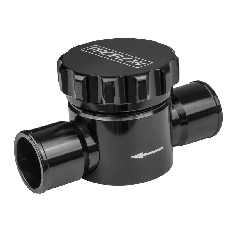 Proflow Coolant Filter, Inline with Cap, Billet Aluminium, Black Anodised, 1.500 in. Inlet, 1.500 in. Outlet, Kit