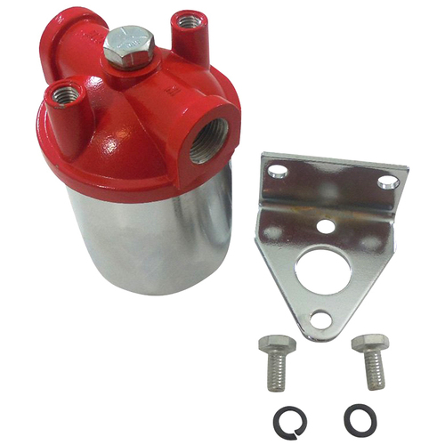 Proflow Fuel Filter Canister Type, Chrome/Red 3/8 npt inlet and outlet ports