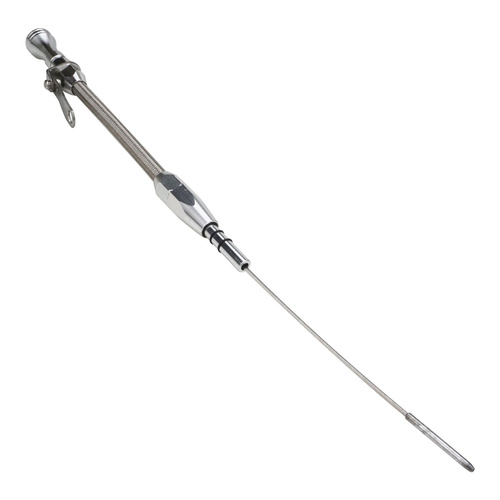 Proflow Engine Dipstick, Braided Stainless Steel, Tumble Polished, Press-In, For Ford, Small Block Windsor, Each