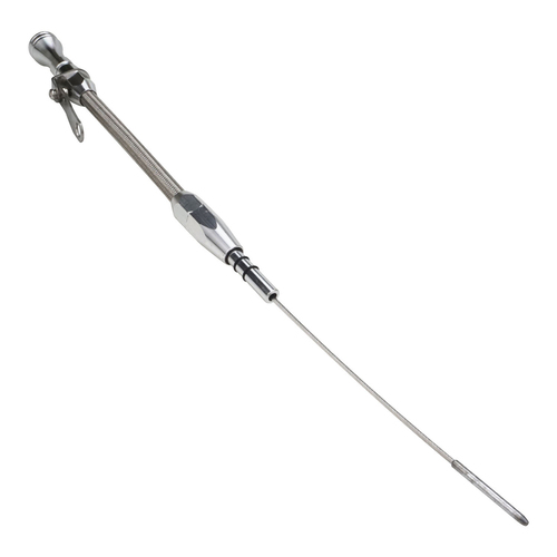 Proflow Engine Dipstick, Braided Stainless Steel, Tumble Polished, Press-In, For Ford, Small Block Windsor, Each