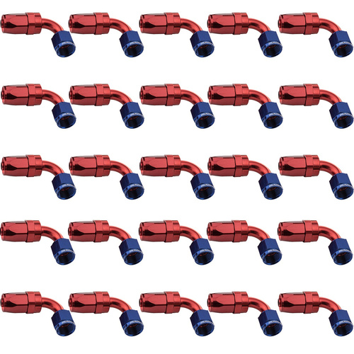 Proflow Bulk Pack 90 Degree Hose End -08AN Hose to Female, Blue/Red 25pc