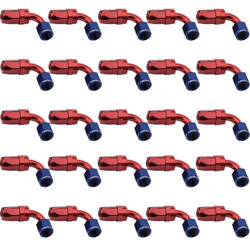 Proflow Bulk Pack 90 Degree Hose End -10AN Hose to Female, Blue/Red 25pc