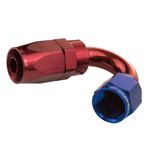 Proflow 150 Degree Hose End -04AN Hose to Female, Blue/Red