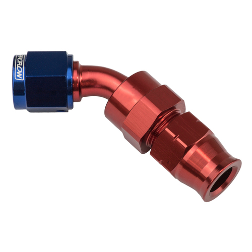 Proflow 5/16in. Tube 45 Degree To Female -06AN Hose End Tube Adaptor, Blue/Red