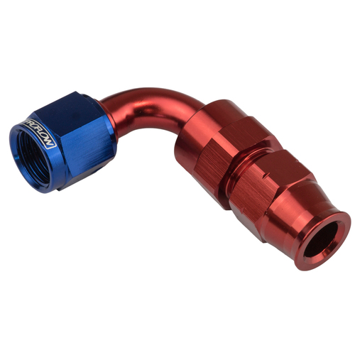 Proflow 3/8in. Tube 90 Degree To Female -06AN Hose End Tube Adaptor, Blue/Red