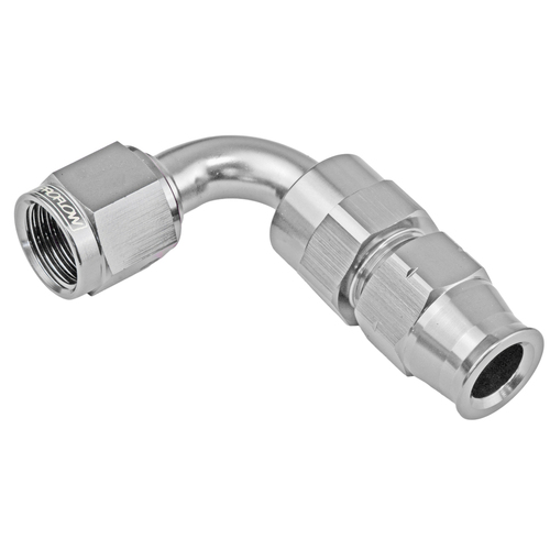 Proflow 3/8in. Tube 90 Degree To Female -06AN Hose End Tube Adaptor, Silver