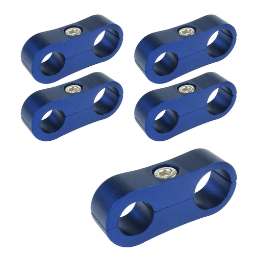 Proflow Billet Aluminium Hose & Tubing Clamp Separators, 5 pack,, Clamps, 13mm -16mm, Blue