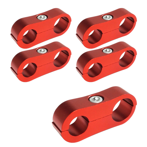 Proflow Billet Aluminium Hose & Tubing Clamp Separators, 5 pack,, Clamps, 13mm -16mm, Red