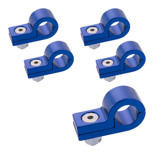Proflow Billet 5 Piece Hose Mounting P-Clamp 5 Pack, 4.7mm ID Hole, Blue