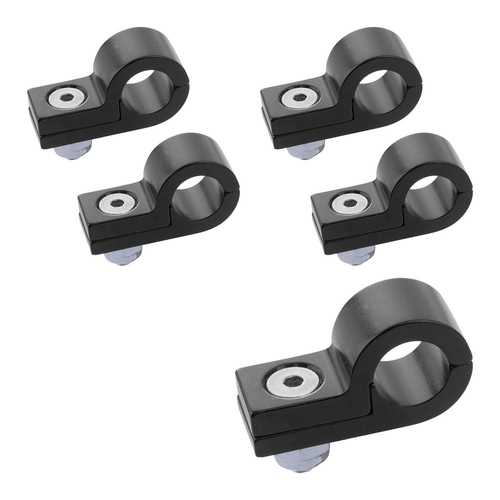 Proflow Billet 5 Piece Hose Mounting P-Clamp 5 Pack, 4.7mm ID Hole, Black