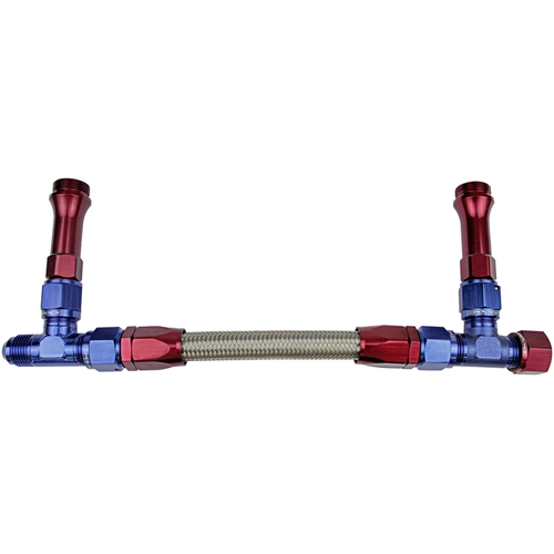 Proflow Fuel Line kit, Holley 4150 -6 AN, Single Inlet, Swivel-Seal, Stainless Steel Hose, Blue/Red