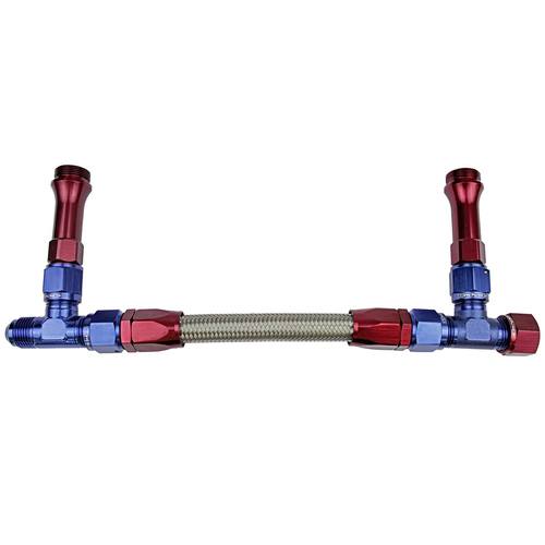 Proflow Fuel Line kit, Demon 4150 -6 AN, Single Inlet, Swivel-Seal, Stainless Steel Hose, Blue/Red