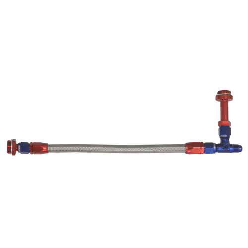 Proflow Fuel Line Kit, Universal Demon 4150 -6 AN, Single Inlet, Swivel-Seal, Stainless Steel Hose, Blue/Red