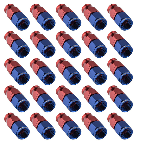 Proflow Bulk Pack Aluminium Straight Hose End -06AN For PTFE, Red/Blue, 25pc